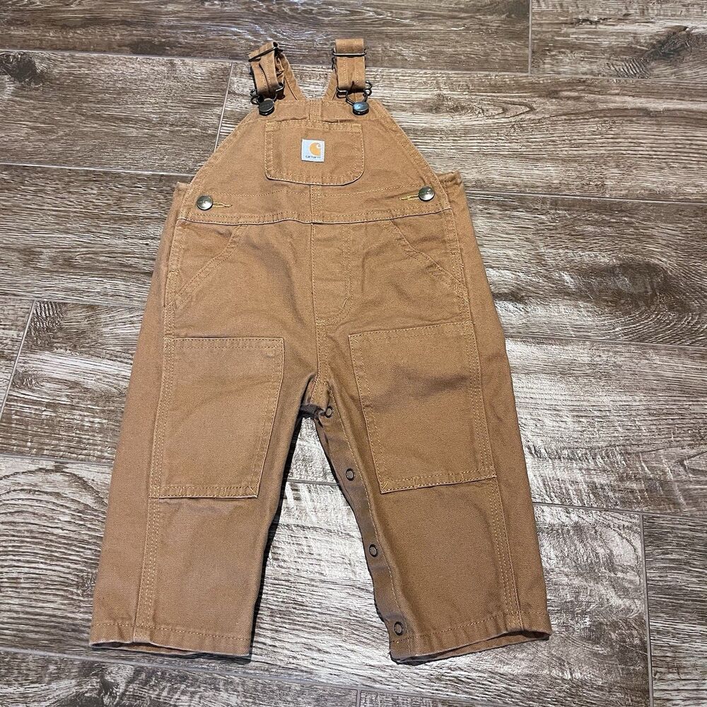 Carhartt Bib Overalls 9 Month Brown Duck Canvas Double Knee 100% Cotton
